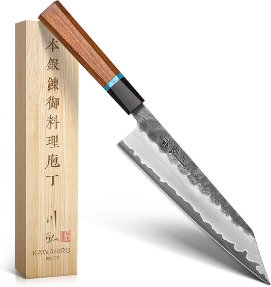 210mm Japanese Kiritsuke Chef Knife with Tri-Ply VG-10 Stainless Steel Blade, Ergonomic Handle Grip and Premium Wood Box, Cooking Gifts for Men Women