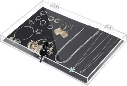 Acrylic Locking Display Case for Knife Jewelry, Clear Rectangular Display Box Security Showcase Organizer Tray with Lock Key and Padding for Jewelry Collectibles Pocket Knives