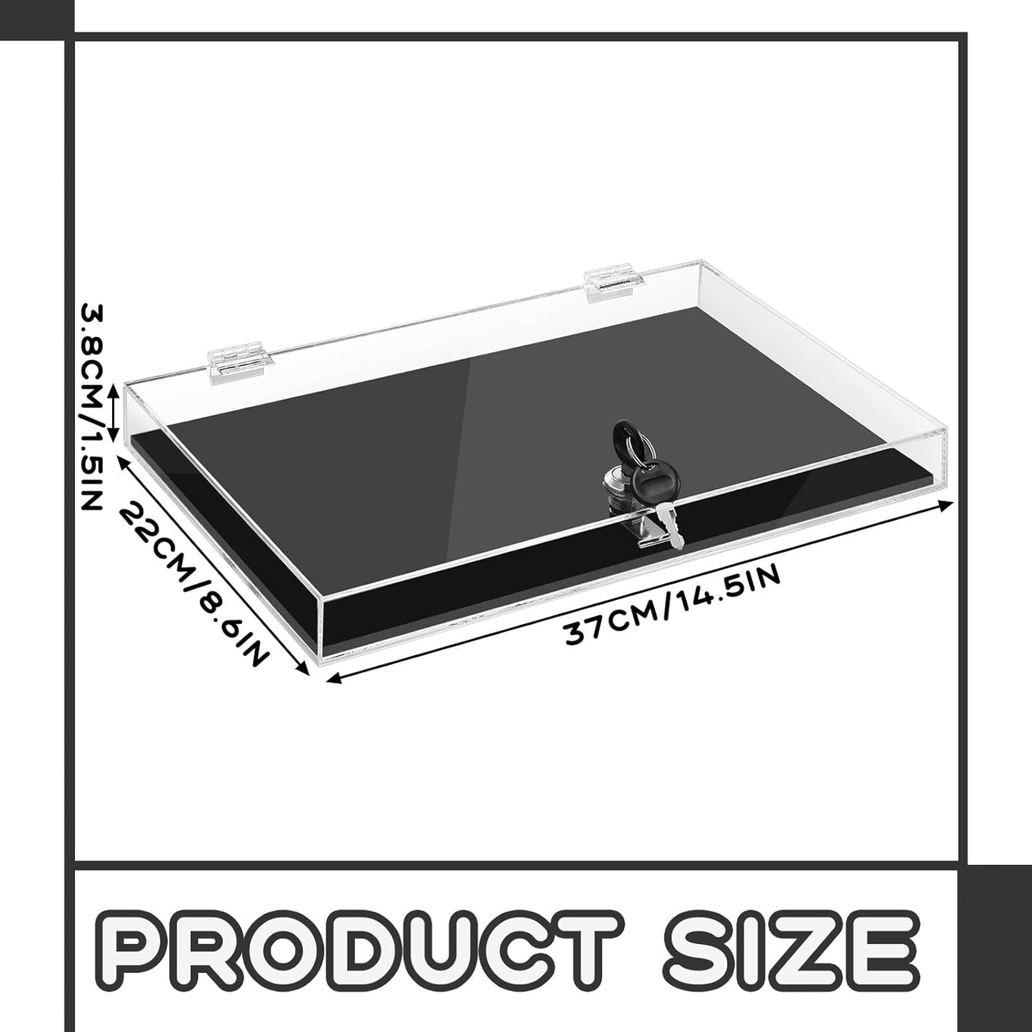 Acrylic Locking Display Case for Knife Jewelry, Clear Rectangular Display Box Security Showcase Organizer Tray with Lock Key and Padding for Jewelry Collectibles Pocket Knives
