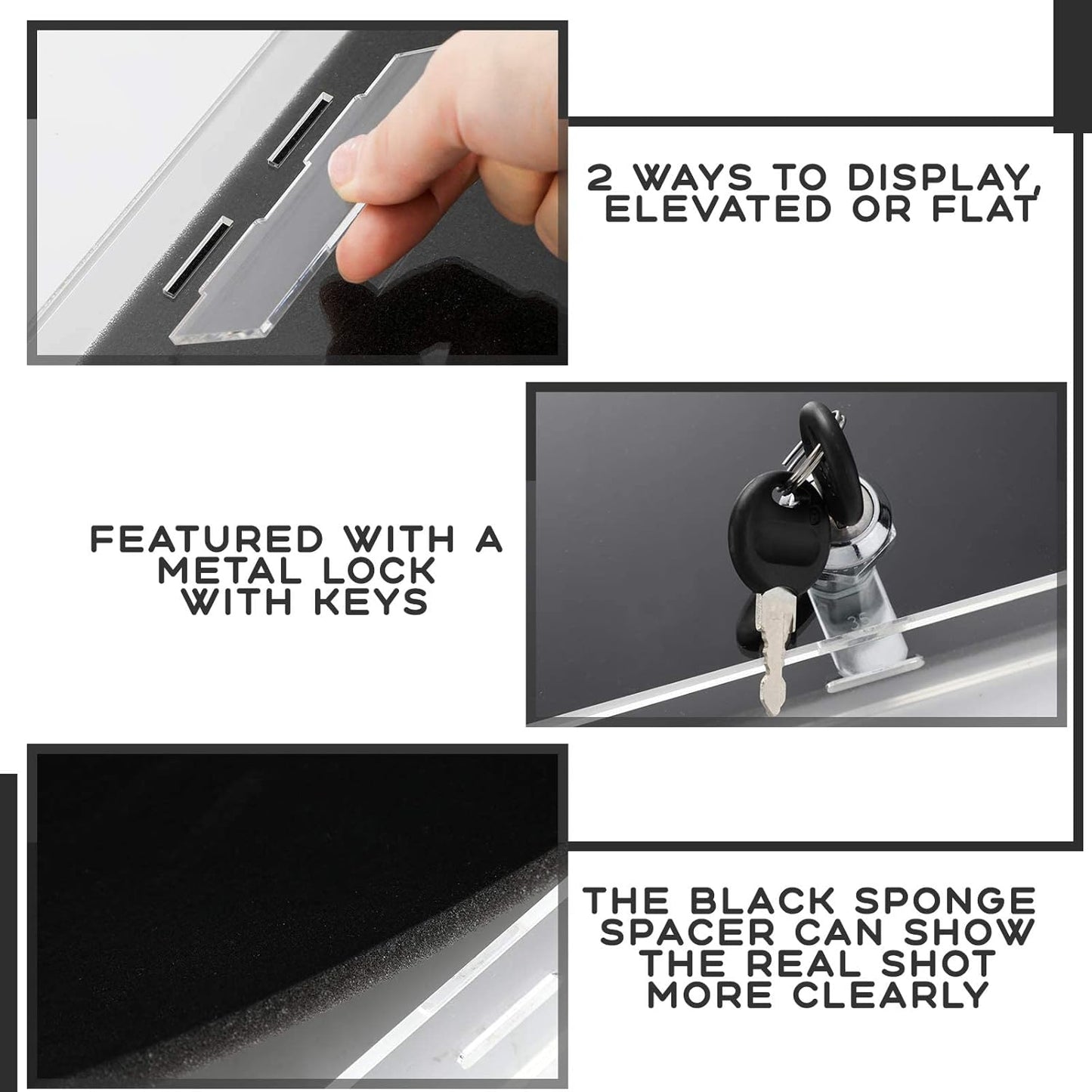 Acrylic Locking Display Case for Knife Jewelry, Clear Rectangular Display Box Security Showcase Organizer Tray with Lock Key and Padding for Jewelry Collectibles Pocket Knives
