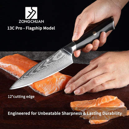 Utility Knife,5.5inch Damascus knife,67-Layer High Carbon Stainless Steel Kitchen Knife,Professiona Sharp Cutting Knives with Black Ergonomic G10 Handle,Gift Box for Home and Kitchen Birthday Gift