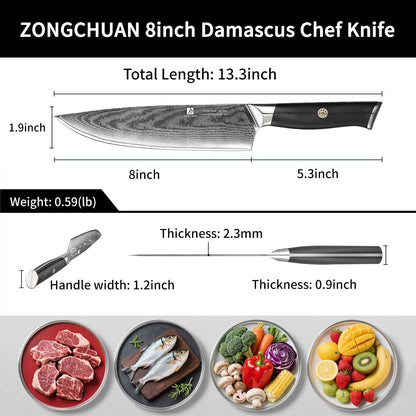 Utility Knife,5.5inch Damascus knife,67-Layer High Carbon Stainless Steel Kitchen Knife,Professiona Sharp Cutting Knives with Black Ergonomic G10 Handle,Gift Box for Home and Kitchen Birthday Gift