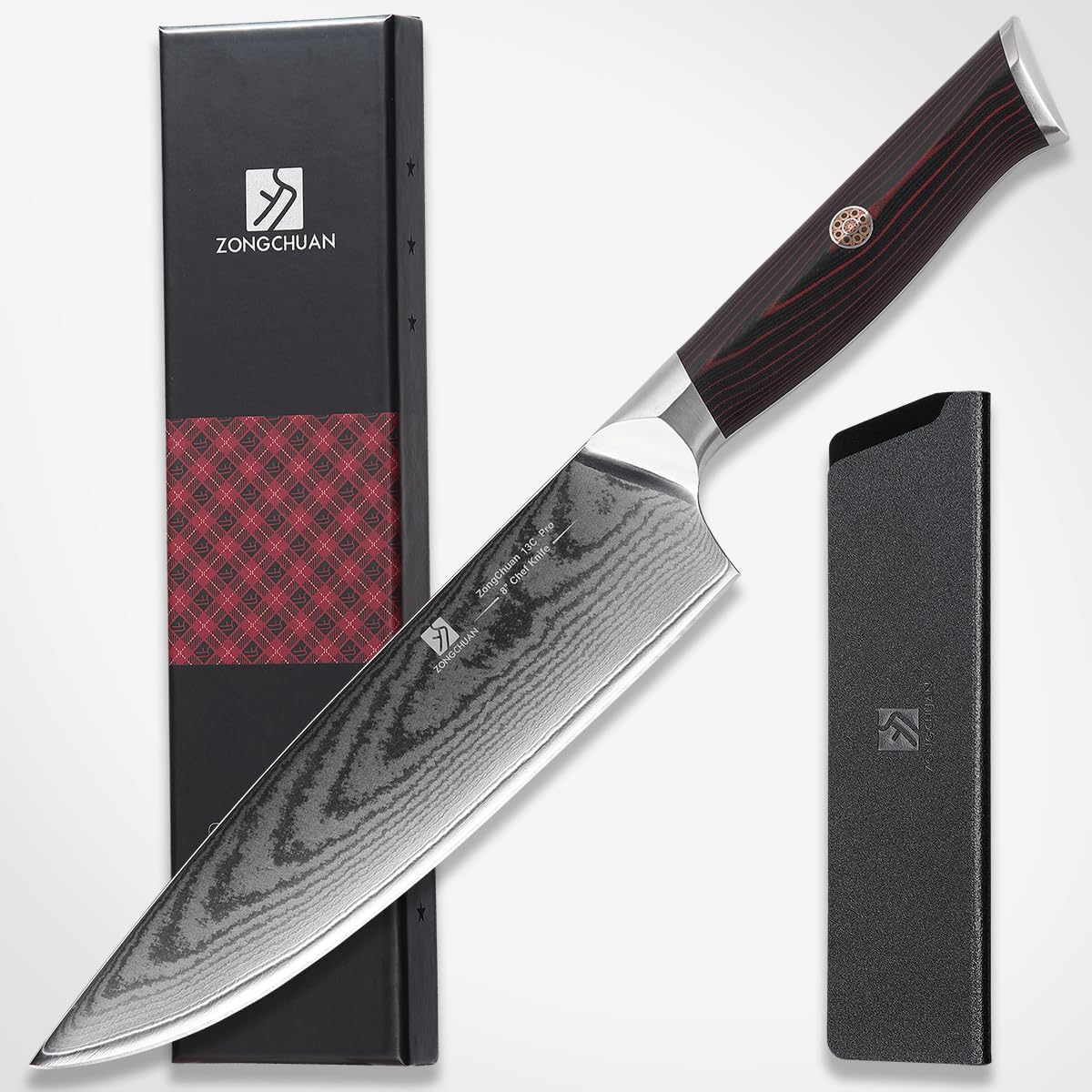 Utility Knife,5.5inch Damascus knife,67-Layer High Carbon Stainless Steel Kitchen Knife,Professiona Sharp Cutting Knives with Black Ergonomic G10 Handle,Gift Box for Home and Kitchen Birthday Gift