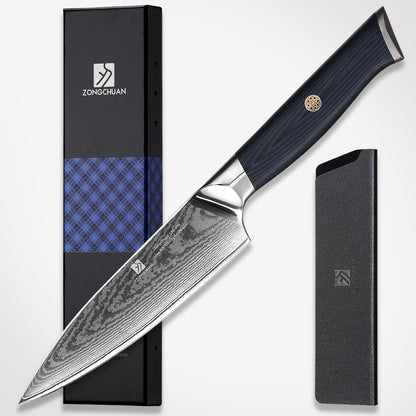 Utility Knife,5.5inch Damascus knife,67-Layer High Carbon Stainless Steel Kitchen Knife,Professiona Sharp Cutting Knives with Black Ergonomic G10 Handle,Gift Box for Home and Kitchen Birthday Gift