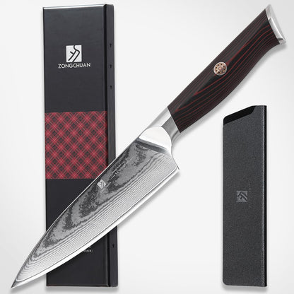 Utility Knife,5.5inch Damascus knife,67-Layer High Carbon Stainless Steel Kitchen Knife,Professiona Sharp Cutting Knives with Black Ergonomic G10 Handle,Gift Box for Home and Kitchen Birthday Gift