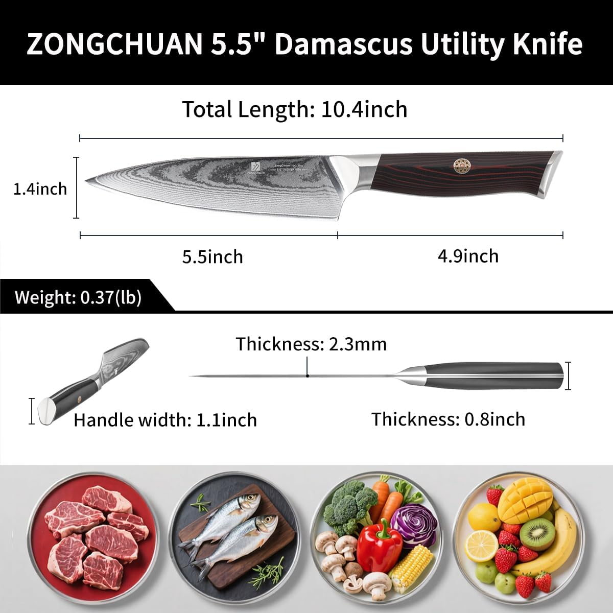 Utility Knife,5.5inch Damascus knife,67-Layer High Carbon Stainless Steel Kitchen Knife,Professiona Sharp Cutting Knives with Black Ergonomic G10 Handle,Gift Box for Home and Kitchen Birthday Gift