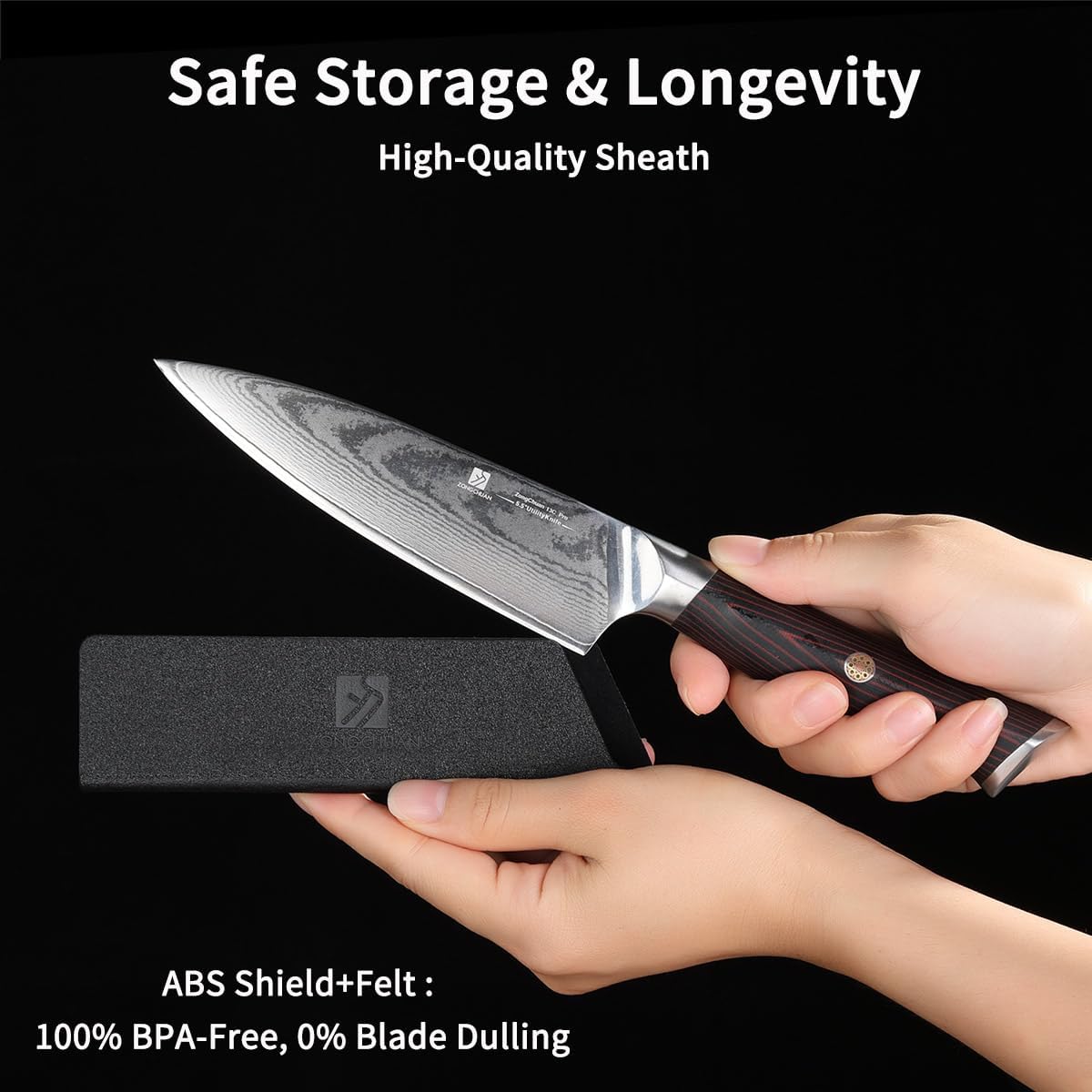 Utility Knife,5.5inch Damascus knife,67-Layer High Carbon Stainless Steel Kitchen Knife,Professiona Sharp Cutting Knives with Black Ergonomic G10 Handle,Gift Box for Home and Kitchen Birthday Gift