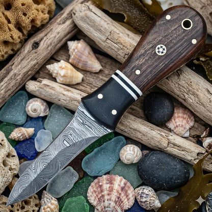 Handmade Damascus Oyster Knife - Oyster Shucking Knife with sheath, 6.5 in Seafood Opening Tool Oyster Shucker
