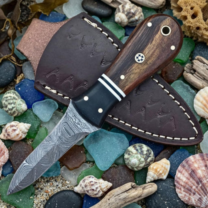 Handmade Damascus Oyster Knife - Oyster Shucking Knife with sheath, 6.5 in Seafood Opening Tool Oyster Shucker