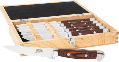 Steak Knife Set, 6-Piece German Stainless Steel Knives with Pakkawood Handles and Wooden Box, Hand Wash Only, Red