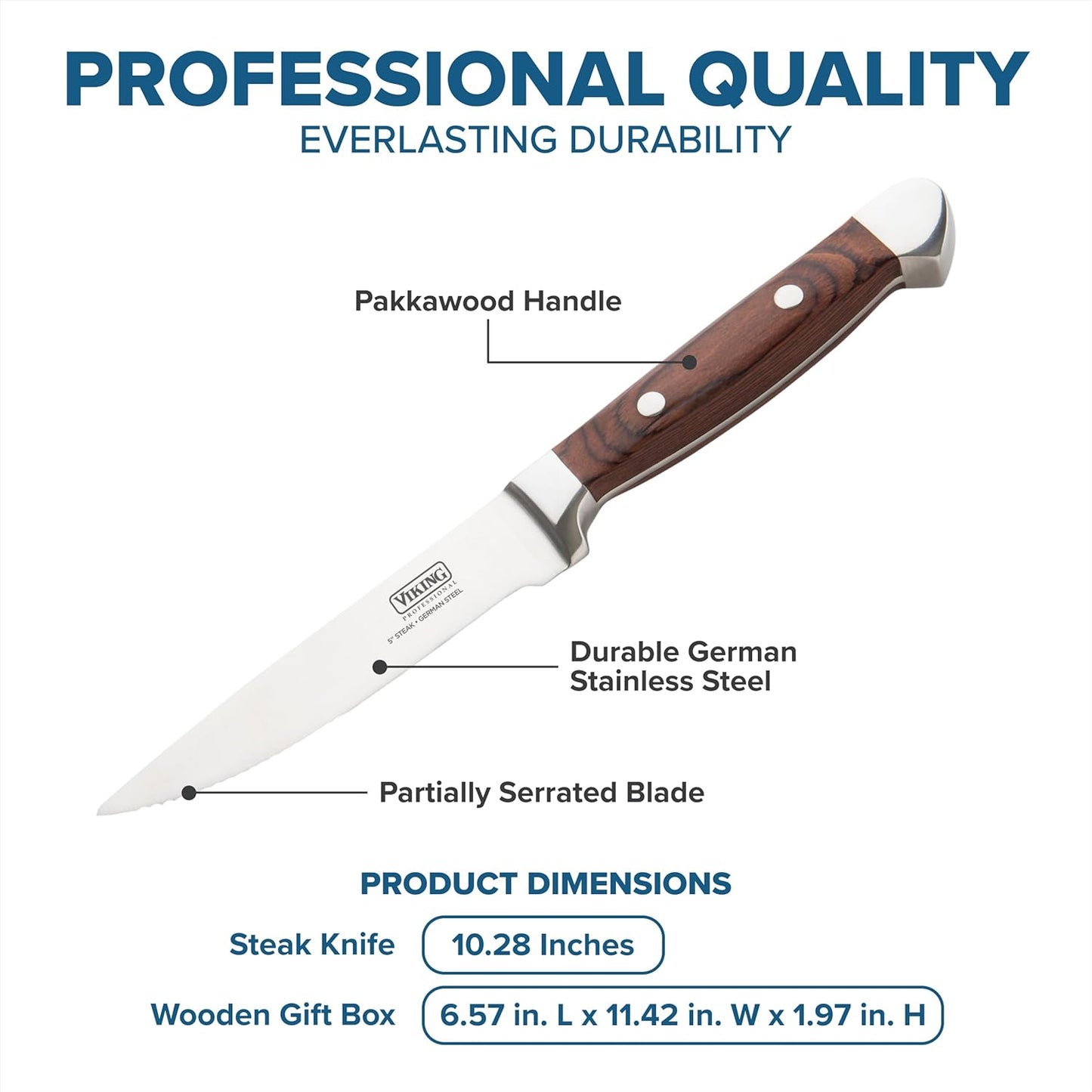 Steak Knife Set, 6-Piece German Stainless Steel Knives with Pakkawood Handles and Wooden Box, Hand Wash Only, Red