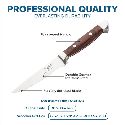 Steak Knife Set, 6-Piece German Stainless Steel Knives with Pakkawood Handles and Wooden Box, Hand Wash Only, Red
