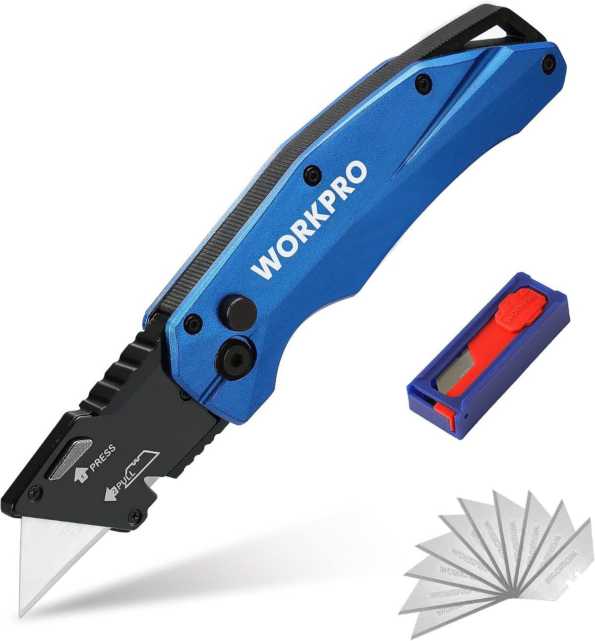 Premium Axis Lock Utility Knife Folding, Heavy Duty Metal Box Cutter with Quick Open Lock, Quick Change Blade Razor Knife, Foldable Pocket Knife with Belt Clip