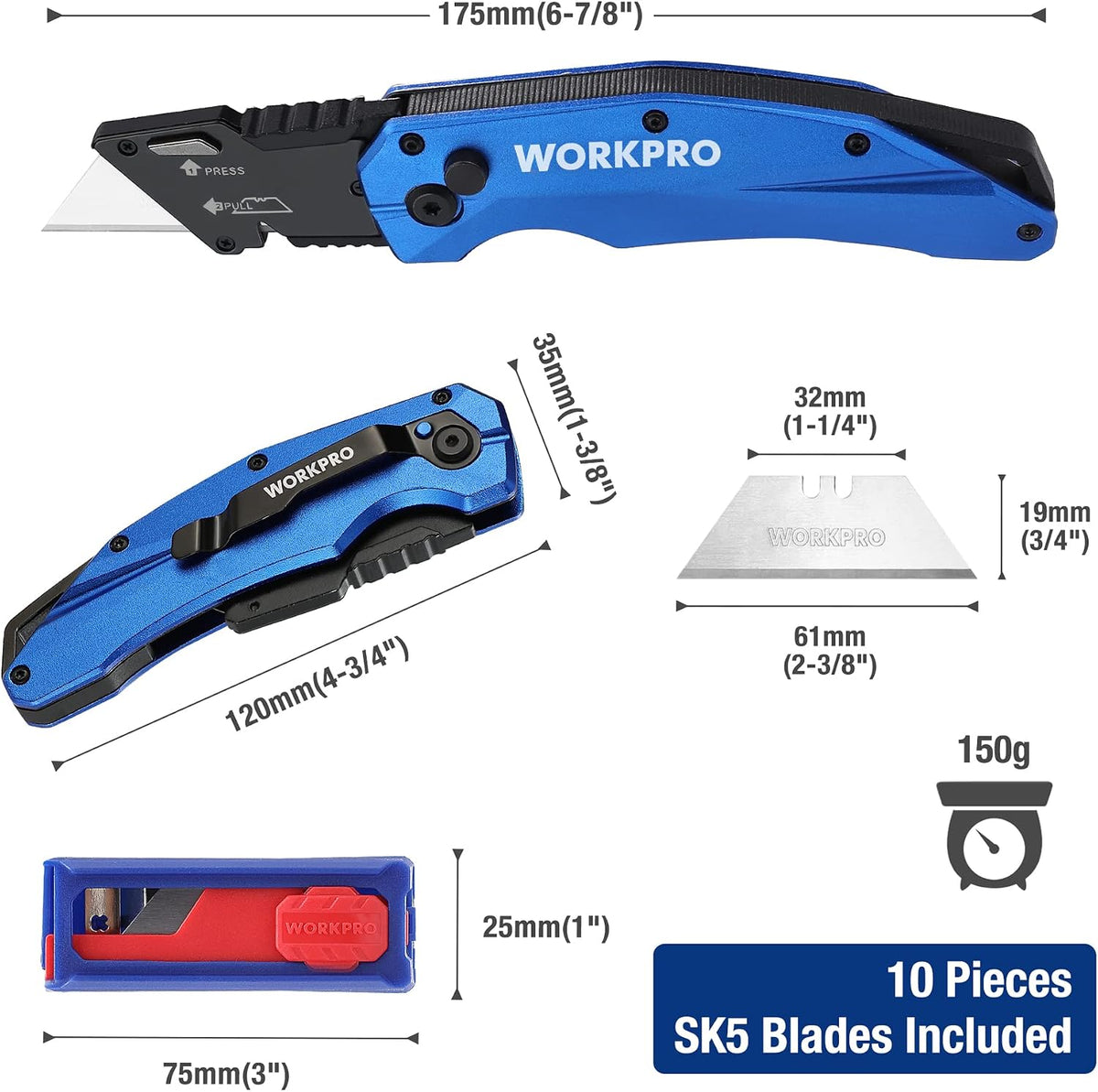 Premium Axis Lock Utility Knife Folding, Heavy Duty Metal Box Cutter with Quick Open Lock, Quick Change Blade Razor Knife, Foldable Pocket Knife with Belt Clip