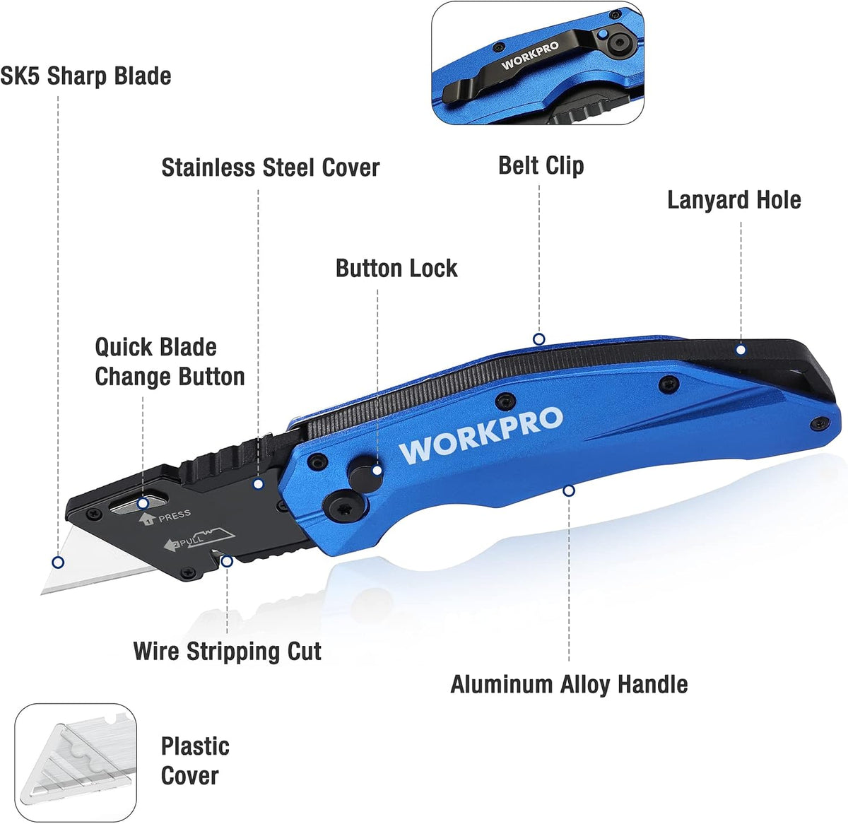 Premium Axis Lock Utility Knife Folding, Heavy Duty Metal Box Cutter with Quick Open Lock, Quick Change Blade Razor Knife, Foldable Pocket Knife with Belt Clip