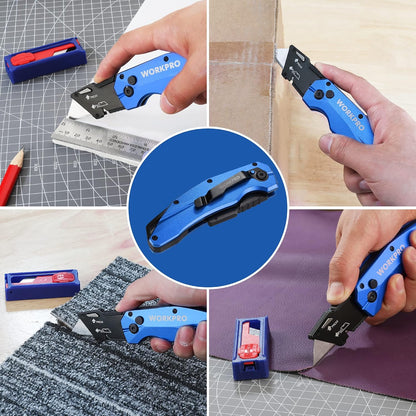 Premium Axis Lock Utility Knife Folding, Heavy Duty Metal Box Cutter with Quick Open Lock, Quick Change Blade Razor Knife, Foldable Pocket Knife with Belt Clip