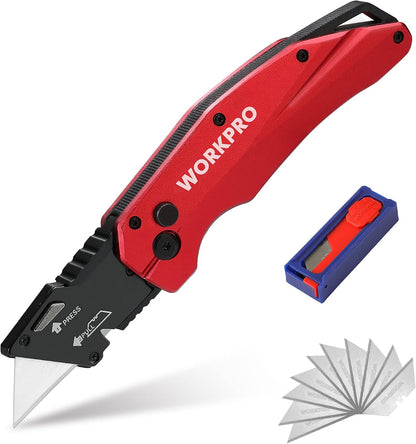 Premium Axis Lock Utility Knife Folding, Heavy Duty Metal Box Cutter with Quick Open Lock, Quick Change Blade Razor Knife, Foldable Pocket Knife with Belt Clip