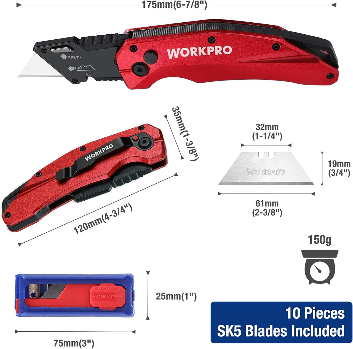 Premium Axis Lock Utility Knife Folding, Heavy Duty Metal Box Cutter with Quick Open Lock, Quick Change Blade Razor Knife, Foldable Pocket Knife with Belt Clip