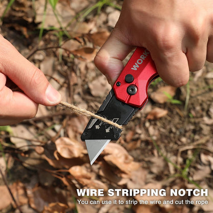 Premium Axis Lock Utility Knife Folding, Heavy Duty Metal Box Cutter with Quick Open Lock, Quick Change Blade Razor Knife, Foldable Pocket Knife with Belt Clip