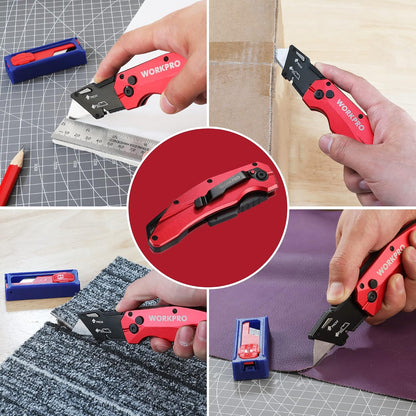 Premium Axis Lock Utility Knife Folding, Heavy Duty Metal Box Cutter with Quick Open Lock, Quick Change Blade Razor Knife, Foldable Pocket Knife with Belt Clip