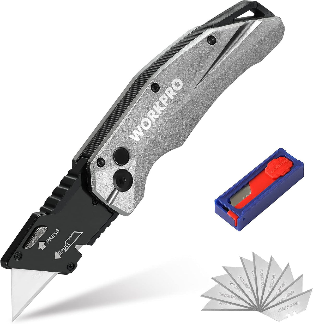 Premium Axis Lock Utility Knife Folding, Heavy Duty Metal Box Cutter with Quick Open Lock, Quick Change Blade Razor Knife, Foldable Pocket Knife with Belt Clip