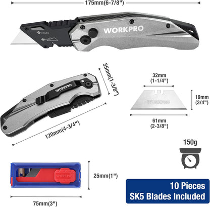 Premium Axis Lock Utility Knife Folding, Heavy Duty Metal Box Cutter with Quick Open Lock, Quick Change Blade Razor Knife, Foldable Pocket Knife with Belt Clip