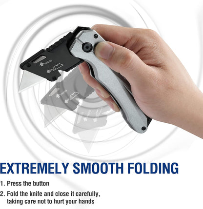 Premium Axis Lock Utility Knife Folding, Heavy Duty Metal Box Cutter with Quick Open Lock, Quick Change Blade Razor Knife, Foldable Pocket Knife with Belt Clip