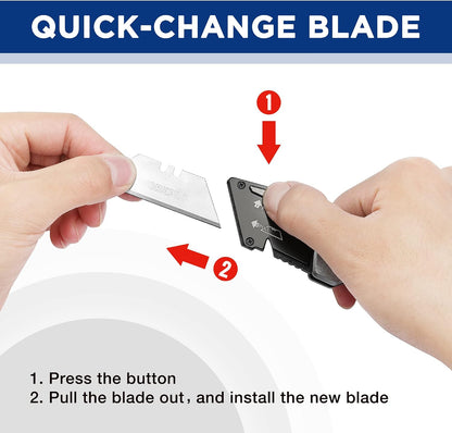 Premium Axis Lock Utility Knife Folding, Heavy Duty Metal Box Cutter with Quick Open Lock, Quick Change Blade Razor Knife, Foldable Pocket Knife with Belt Clip