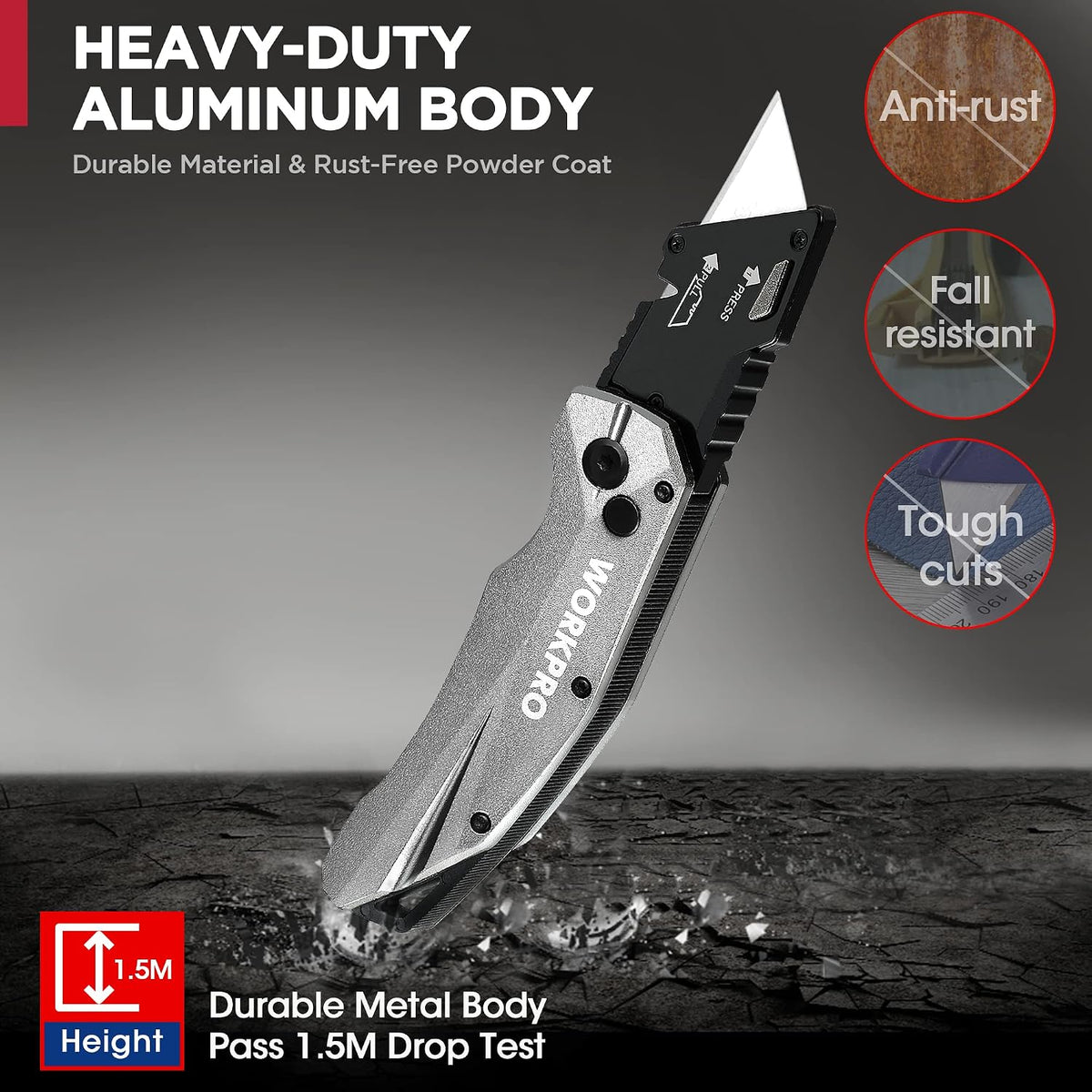 Premium Axis Lock Utility Knife Folding, Heavy Duty Metal Box Cutter with Quick Open Lock, Quick Change Blade Razor Knife, Foldable Pocket Knife with Belt Clip