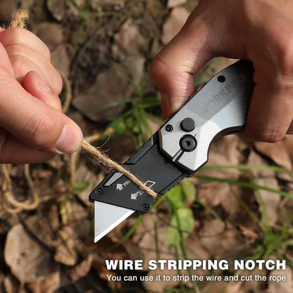 Premium Axis Lock Utility Knife Folding, Heavy Duty Metal Box Cutter with Quick Open Lock, Quick Change Blade Razor Knife, Foldable Pocket Knife with Belt Clip
