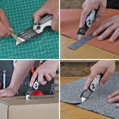 Premium Axis Lock Utility Knife Folding, Heavy Duty Metal Box Cutter with Quick Open Lock, Quick Change Blade Razor Knife, Foldable Pocket Knife with Belt Clip