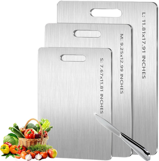 Titanium Cutting Board Set of 3,100% Pure Titanium Cutting Boards for Kitchen Double Sided,Hygiene Durable Dishwasher,Fruit & Vegetables （S+M+L)