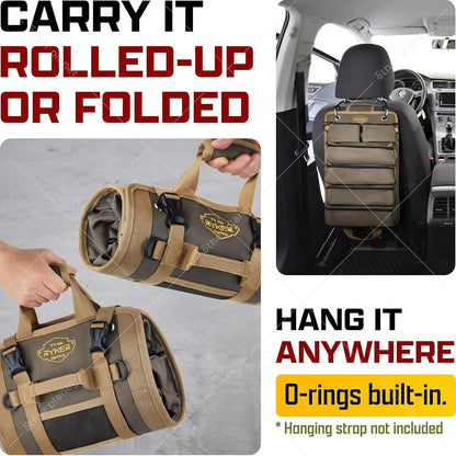 The Ryker Roll Up Tool Bag Organizer Gifts for Dad. Heavy Duty Motorcycle Tool Roll Bag Organizer. Portable Rollup Toolbag w/Detachable Pouches - Tools Bags Mens gifts for him - Mechanic & Electrician
