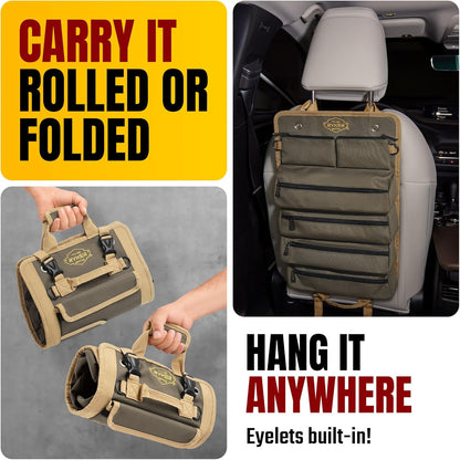 The Ryker Roll Up Tool Bag Organizer Gifts for Dad. Heavy Duty Motorcycle Tool Roll Bag Organizer. Portable Rollup Toolbag w/Detachable Pouches - Tools Bags Mens gifts for him - Mechanic & Electrician