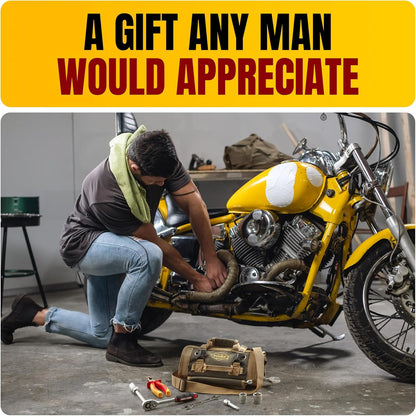 The Ryker Roll Up Tool Bag Organizer Gifts for Dad. Heavy Duty Motorcycle Tool Roll Bag Organizer. Portable Rollup Toolbag w/Detachable Pouches - Tools Bags Mens gifts for him - Mechanic & Electrician