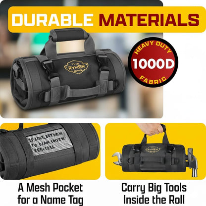 The Ryker Roll Up Tool Bag Organizer Gifts for Dad. Heavy Duty Motorcycle Tool Roll Bag Organizer. Portable Rollup Toolbag w/Detachable Pouches - Tools Bags Mens gifts for him - Mechanic & Electrician