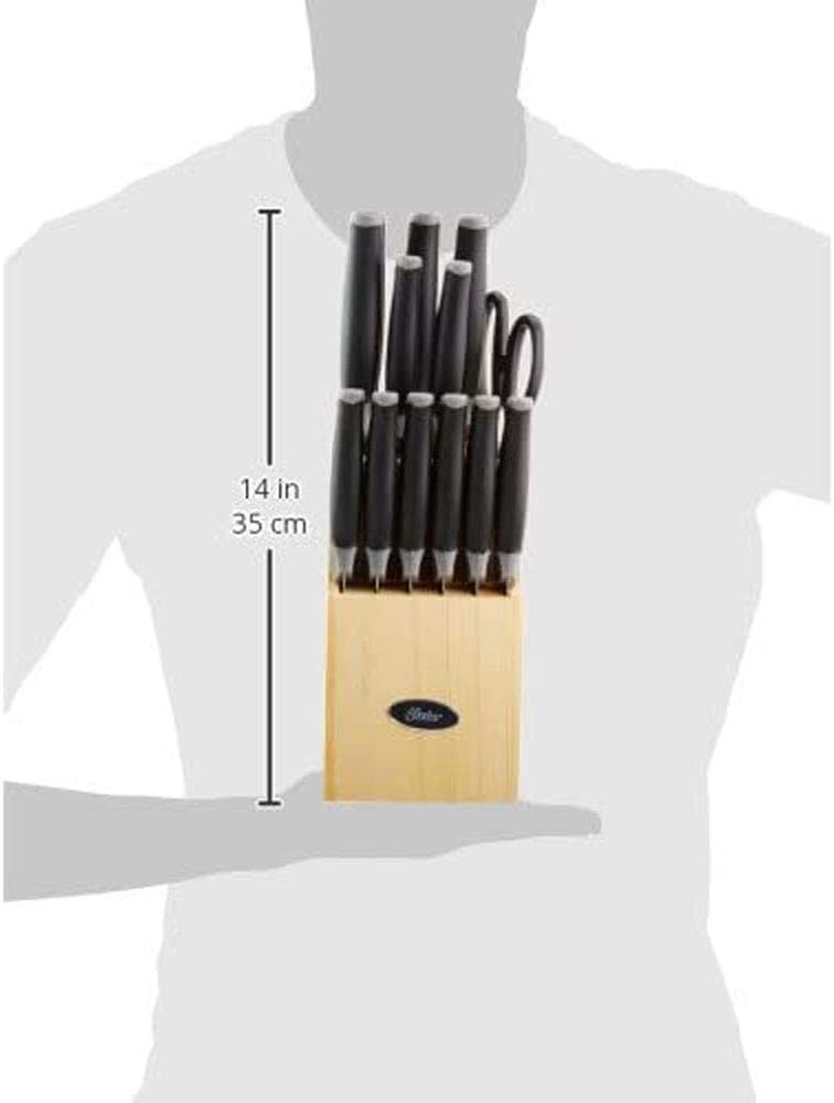 81007.14 Lindbergh 14 Piece Stainless Steel Cutlery Set Black Block With Sharpener, Teal Handle Kitchen Knives Set,Teal/Black