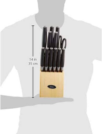 81007.14 Lindbergh 14 Piece Stainless Steel Cutlery Set Black Block With Sharpener, Teal Handle Kitchen Knives Set,Teal/Black