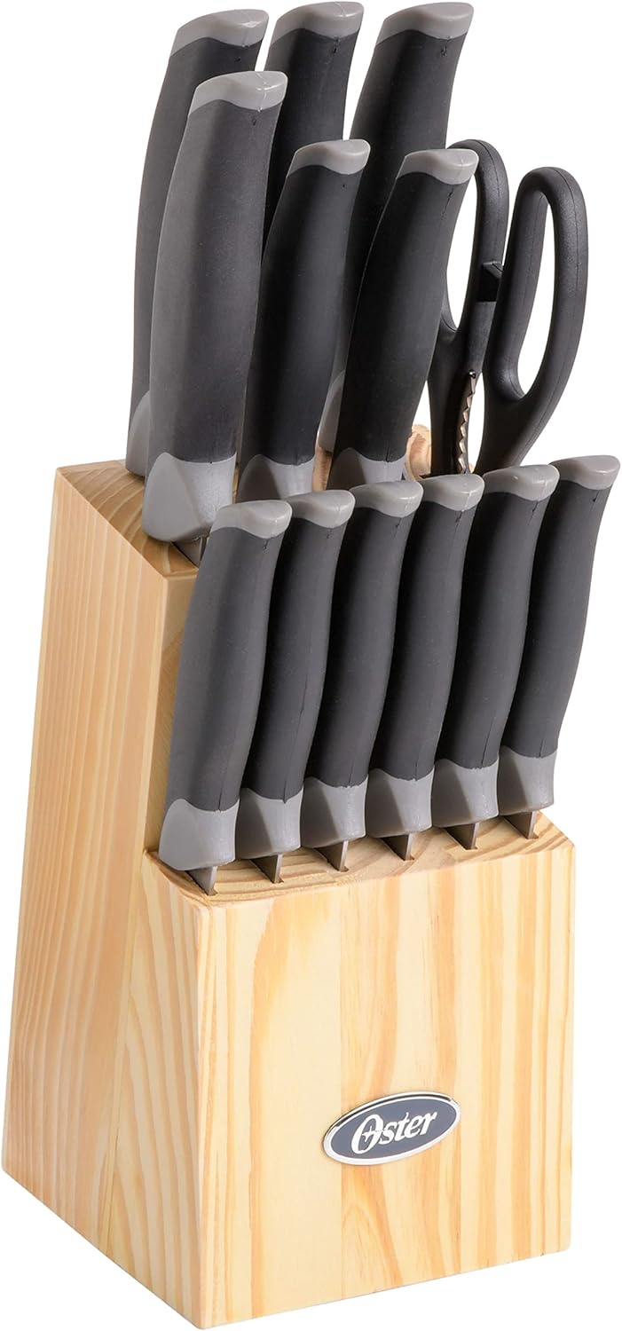 81007.14 Lindbergh 14 Piece Stainless Steel Cutlery Set Black Block With Sharpener, Teal Handle Kitchen Knives Set,Teal/Black