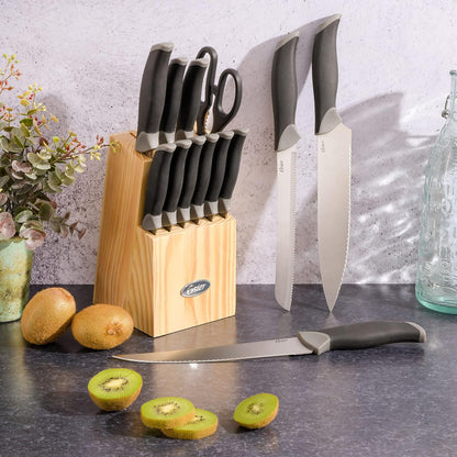 81007.14 Lindbergh 14 Piece Stainless Steel Cutlery Set Black Block With Sharpener, Teal Handle Kitchen Knives Set,Teal/Black