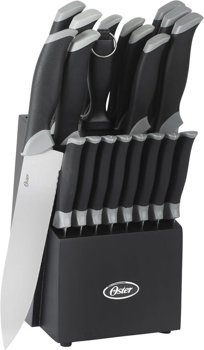 81007.14 Lindbergh 14 Piece Stainless Steel Cutlery Set Black Block With Sharpener, Teal Handle Kitchen Knives Set,Teal/Black