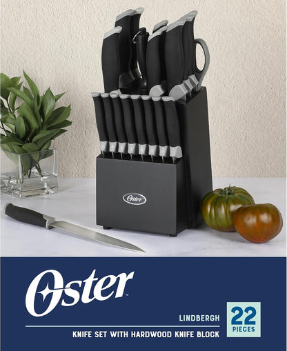81007.14 Lindbergh 14 Piece Stainless Steel Cutlery Set Black Block With Sharpener, Teal Handle Kitchen Knives Set,Teal/Black