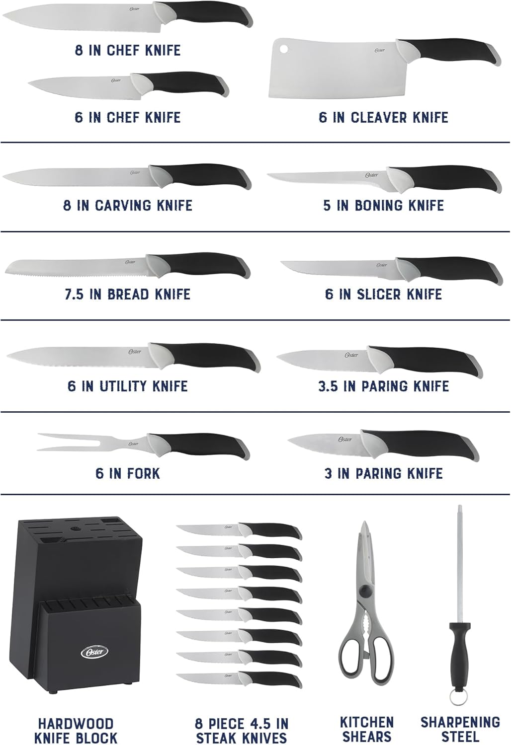 81007.14 Lindbergh 14 Piece Stainless Steel Cutlery Set Black Block With Sharpener, Teal Handle Kitchen Knives Set,Teal/Black