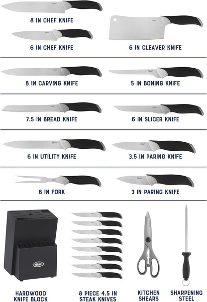 81007.14 Lindbergh 14 Piece Stainless Steel Cutlery Set Black Block With Sharpener, Teal Handle Kitchen Knives Set,Teal/Black