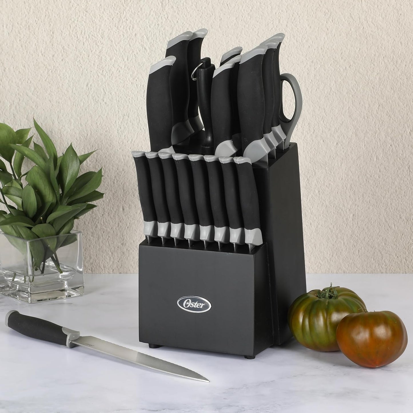 81007.14 Lindbergh 14 Piece Stainless Steel Cutlery Set Black Block With Sharpener, Teal Handle Kitchen Knives Set,Teal/Black