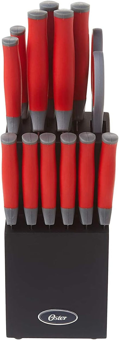81007.14 Lindbergh 14 Piece Stainless Steel Cutlery Set Black Block With Sharpener, Teal Handle Kitchen Knives Set,Teal/Black