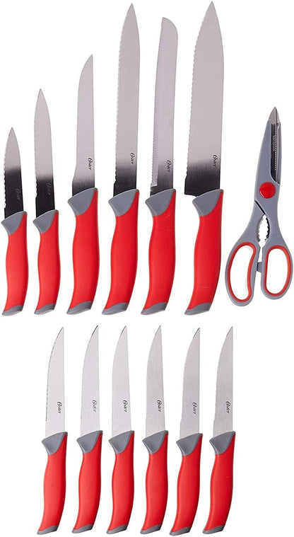 81007.14 Lindbergh 14 Piece Stainless Steel Cutlery Set Black Block With Sharpener, Teal Handle Kitchen Knives Set,Teal/Black