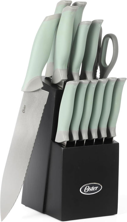 81007.14 Lindbergh 14 Piece Stainless Steel Cutlery Set Black Block With Sharpener, Teal Handle Kitchen Knives Set,Teal/Black