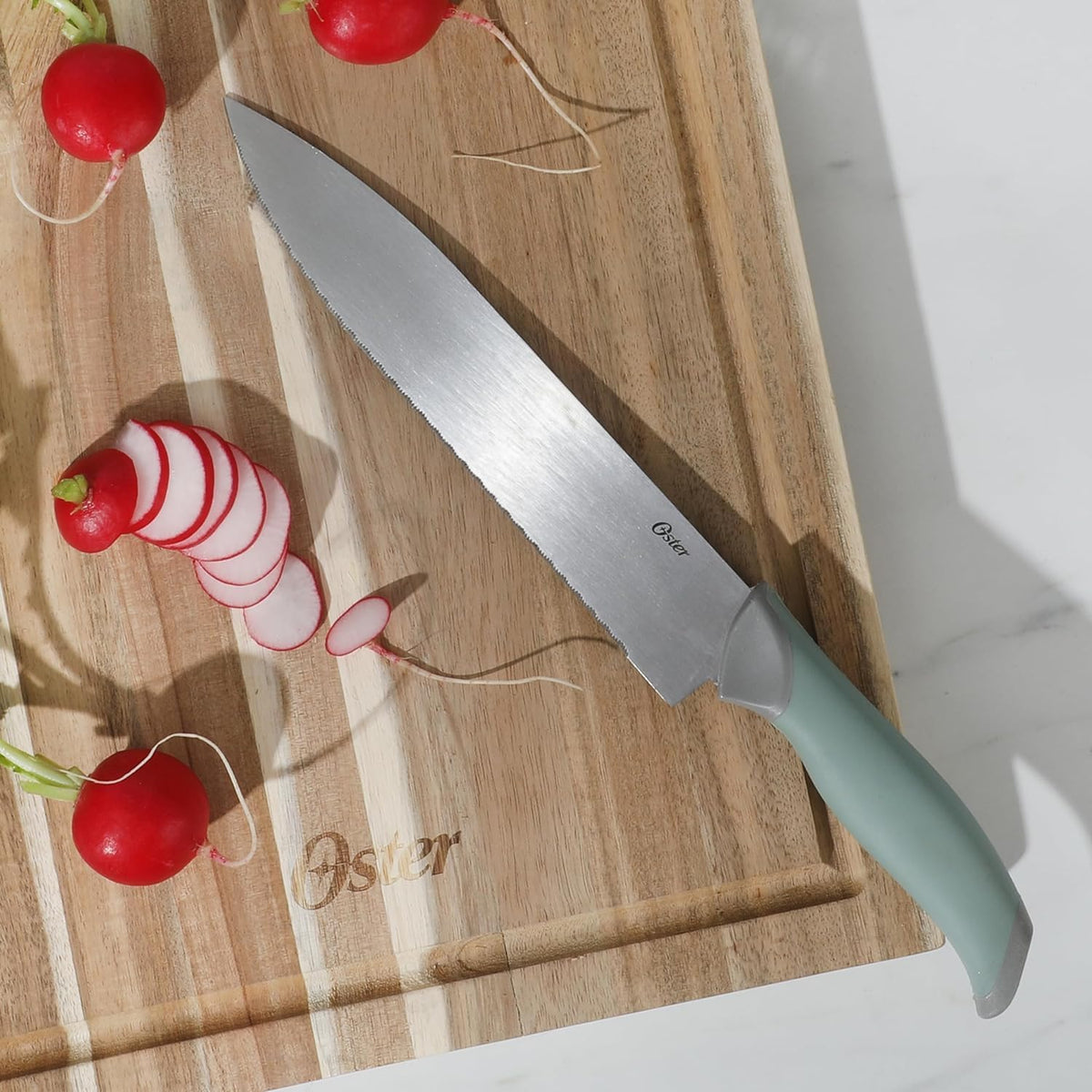 81007.14 Lindbergh 14 Piece Stainless Steel Cutlery Set Black Block With Sharpener, Teal Handle Kitchen Knives Set,Teal/Black
