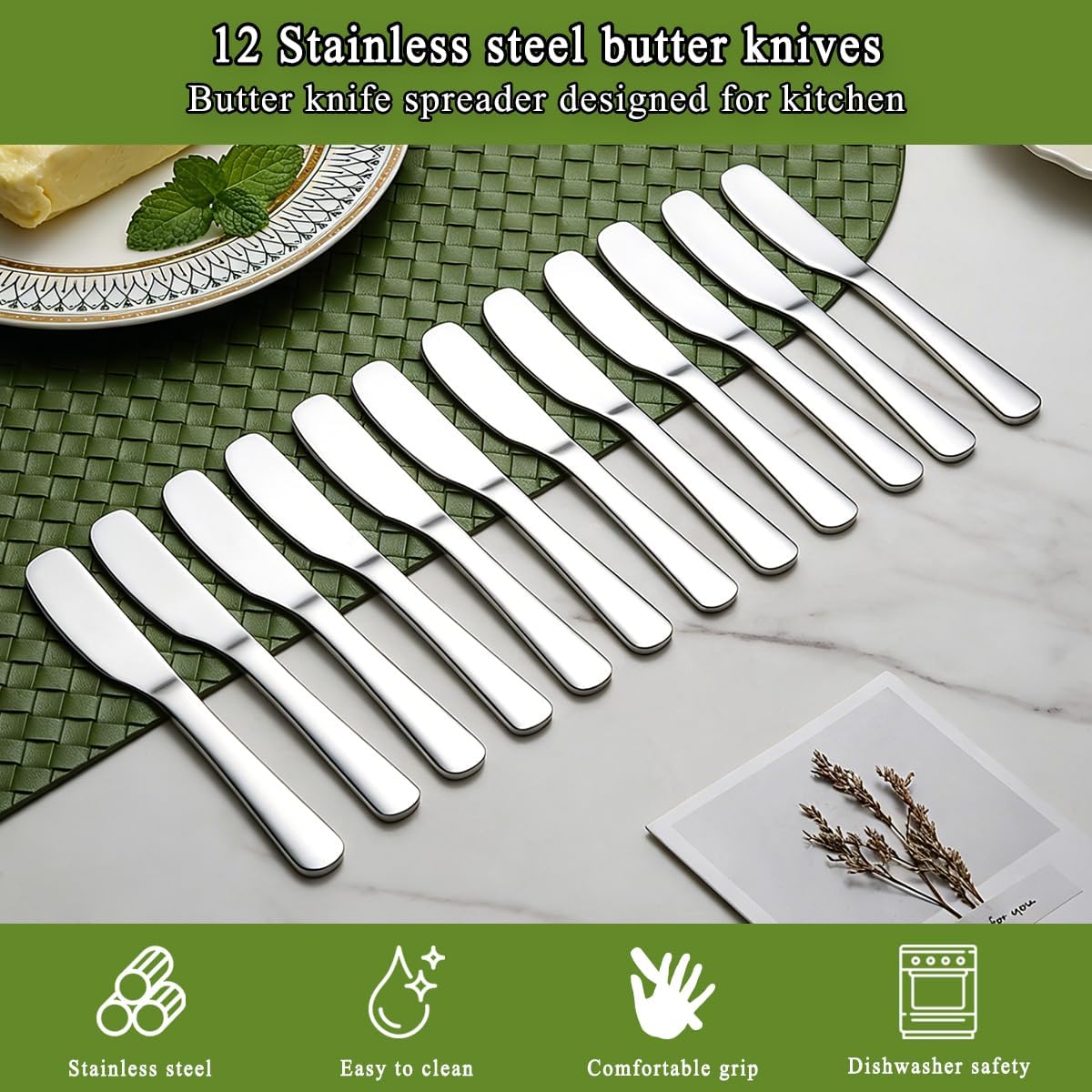 Stainless Steel Butter Knife, Butter Spreader, Butter Knives, Butter Spreader Knife for Kitchen Restaurant Party, Kitchen Gadgets, Set of 12